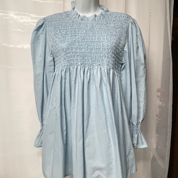 Lightweight Long sleeve top Smocked Long Sleeve Baby Blue XL - Picture 6 of 6